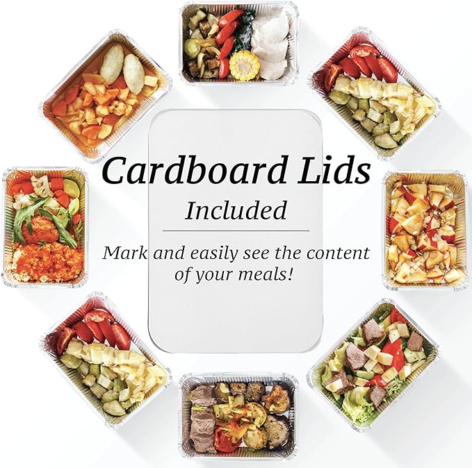55 Pack - 2.25 LB To Go Aluminum Containers with Lids - Heat Proof Foil Tins for Meal Prep, Take Out, Freezer Meals