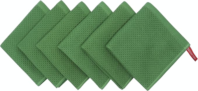 Mia'sDream Cotton Dish Cloths Dish Rags Waffle Weave Kitchen Towel, Soft and Absorbent Dish Towels Hand Towels for Kitchen, 12inchx12inch 6 Pack (Green)