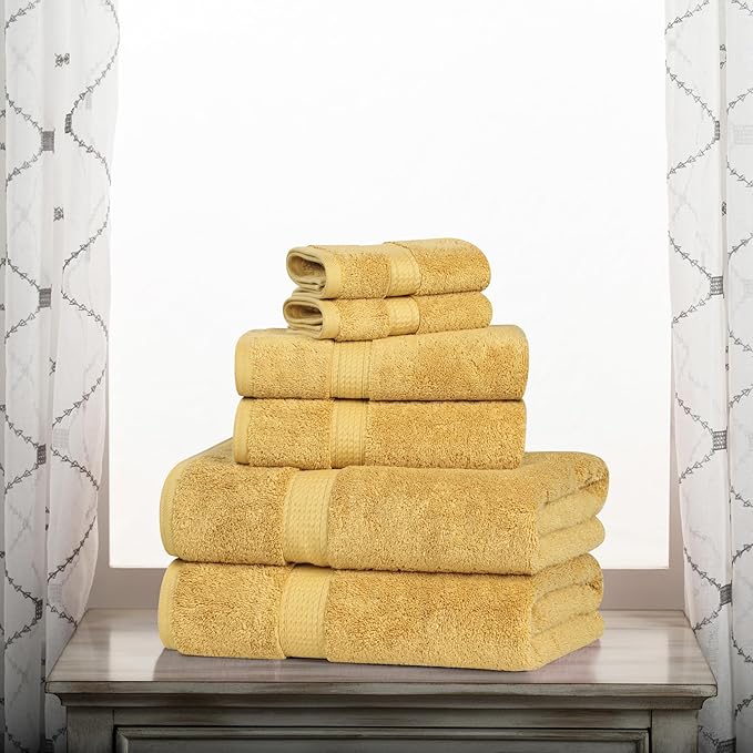 Superior Egyptian Cotton Pile 6-Piece Towel Set, Includes 2 Bath, 2 Hand, 2 Face Towel/Washcloth, Heavyweight, Ultra Soft Luxury Towels, Thick Plush Essentials, Guest Bath, Spa, Hotel Bathroom, Gold