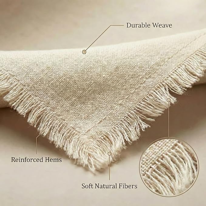 ACCENTHOME Ivory Cotton Linen Napkin Set of 12 18x18 inch Dinner Napkins - Washable Soft Premium Hotel Quality Reusable Hemmed Edges Napkins Perfect Table Linens for Family Dinners, Weddings