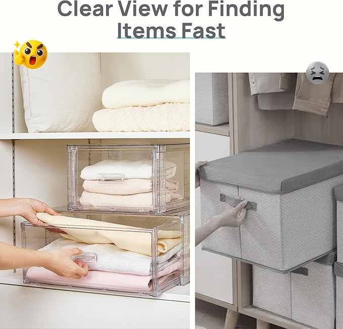 Vtopmart 2 Pack 18QT Clear Stackable Storage Drawers,Easily Assemble Closet Organizers,Plastic Storage Bins for Bathroom,Cabinet,Kitchen Pantry,Under Sink Organization(Medium)
