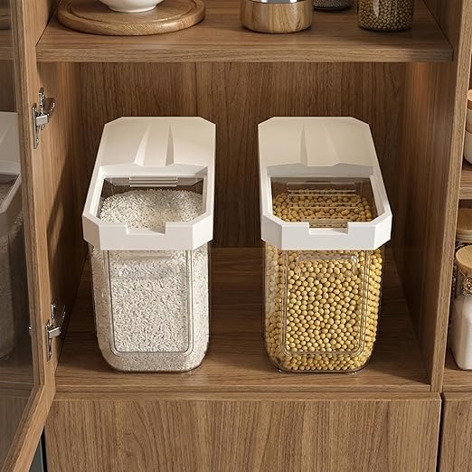 Cetomo 18L*2 Plastic Grains Storage Container, Storage Boxes for Cereal, Rice, Pasta, Beans, Soybean, Storage Containers for Home Kitchen, 18L / 14KG (2 Pack)