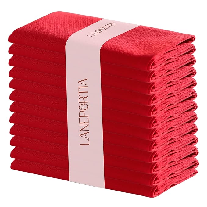 Cloth Napkins Set of 12 Solid Dinner Napkins 18x18 Inch, 100% Cotton, Soft Absorbent Reusable Washable Durable Napkin, Decorations, Restaurant, Wedding & Table Décor, Everyday Use - Red