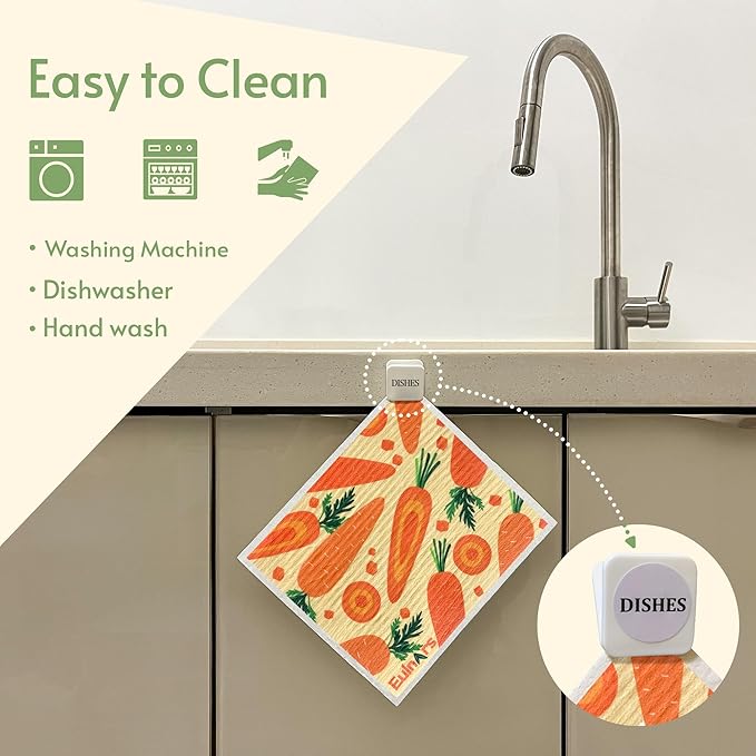 Eulnars Reusable Paper Towels, Swedish Dishcloths for Kitchen 8-Pack, Non-Scratch Swedish Dish Towels, Super Absorbent Cellulose Dish Cloths, No Odor Dish Rags