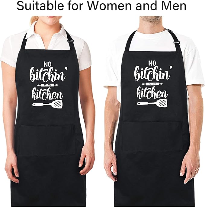 Xornis 100% Cotton Funny Apron with 2 Pockets for Men Women BBQ Grilling Adjustable Bib Black Aprons Gifts Cooking Kitchen