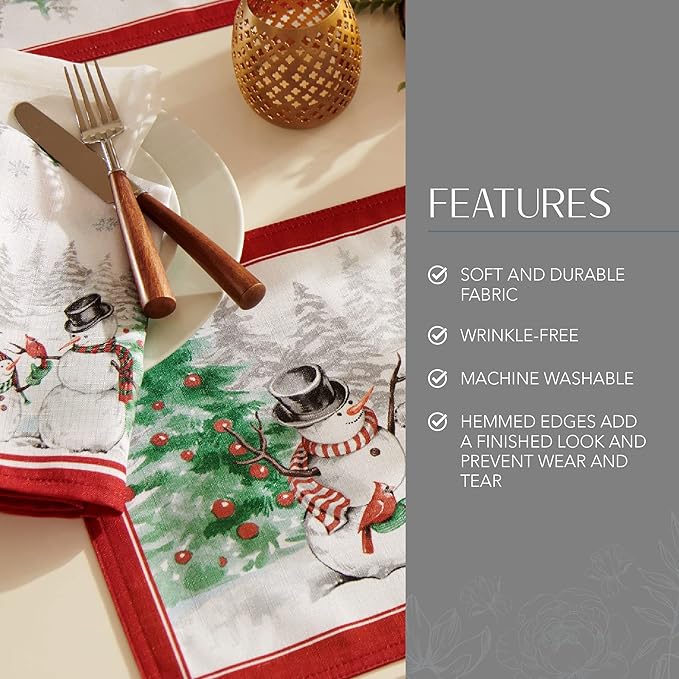 Elrene Home Fashions Snowman Winterland Holiday Snowflake Napkins, 17" x 17", Set of 4