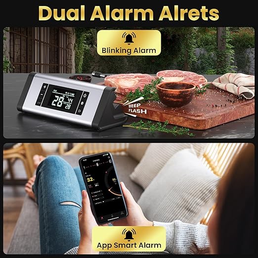 800FT Wireless Meat Thermometer,Digital Cooking Thermometer with 1 Probes-Wireless Rechargeable, Alarm Function,Instant Read Food Thermometer with iOS & Android App,for Grilling Smoking Oven BBQ
