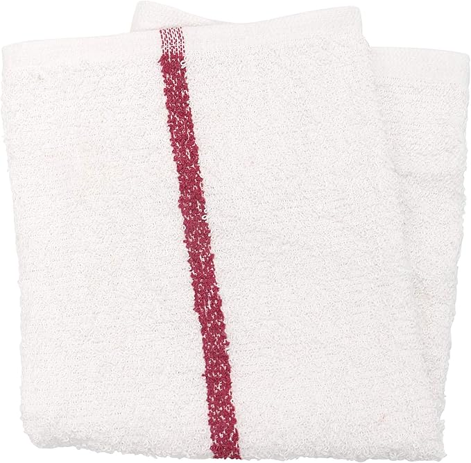 Arkwright Bar Mop Towels, Pack of 12, 100% Cotton Kitchen Dishcloths, Absorbent Quick Dry Cleaning Cloths for Restaurant, Bar and Home Kitchen, 16 x 19 in, White/Red