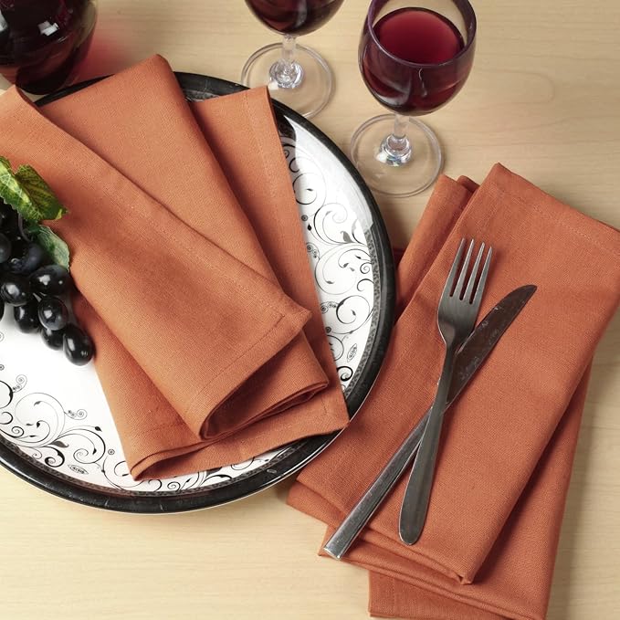 NATURALCRAFT Cloth Napkins Set of 12 Cotton Linen18x18 in Washable Napkins Cloth - Soft Durable Easter - Ideal for Hotel Farmhouse Party Wedding Dinner Spring Everyday Use Rust