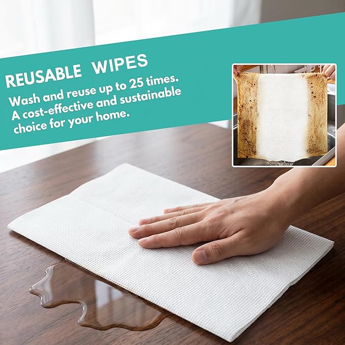 Disposable Dish Cloth and Cleaning Handi Wipes, 100ct, Multi-Use Rags for Kitchen, Bathroom and Windows, White