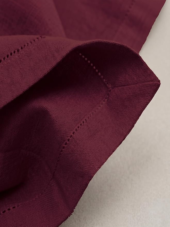 Palisa Burgundy Cotton Napkins Set of 4 | Premium Hemstitch Detailing Cloth Dinner Napkins 18x18 Inch | Soft Washable & Reusable Table Napkins for Everyday Use Weddings Parties Restaurants & Hotels