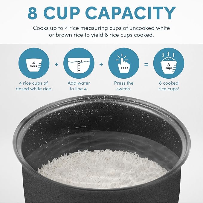 AROMA® 8-Cup (Cooked) / 2 Qt. Digital Rice & Grain Multicooker, Durable Nonstick Inner Pot, Oatmeal, Steam, White & Brown Rice, Keep Warm