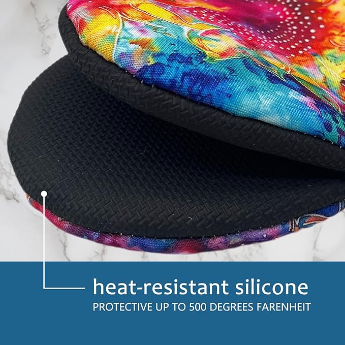 Colorful Sunflower Mini Silicone Oven Mitts 2-Pack Set, Heat Slip Resistant Kitchen Gloves, Soft Short Oven Mittens for Safe Cooking Baking Grilling