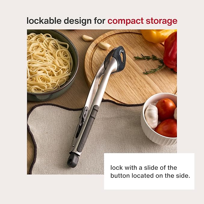 Zyliss Silicone-Tipped Tongs - Perfect for Healthy Cooking - Heat-Resistant Tongs with Ergonomic Grip - Locking Design for Kitchen Drawer Organization - Dishwasher Safe, Red