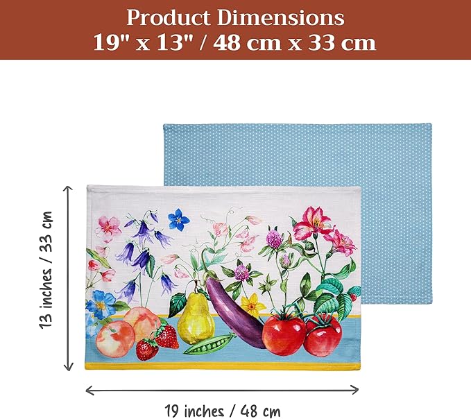 Maison d' Hermine Placemats Set of 4 100% Cotton Washable Cloth Place Mats Reusable Table Mats for Kitchen Dining Party Wedding Gifts for Mothers Day Spring/Summer (Giverny, 13" x 19")