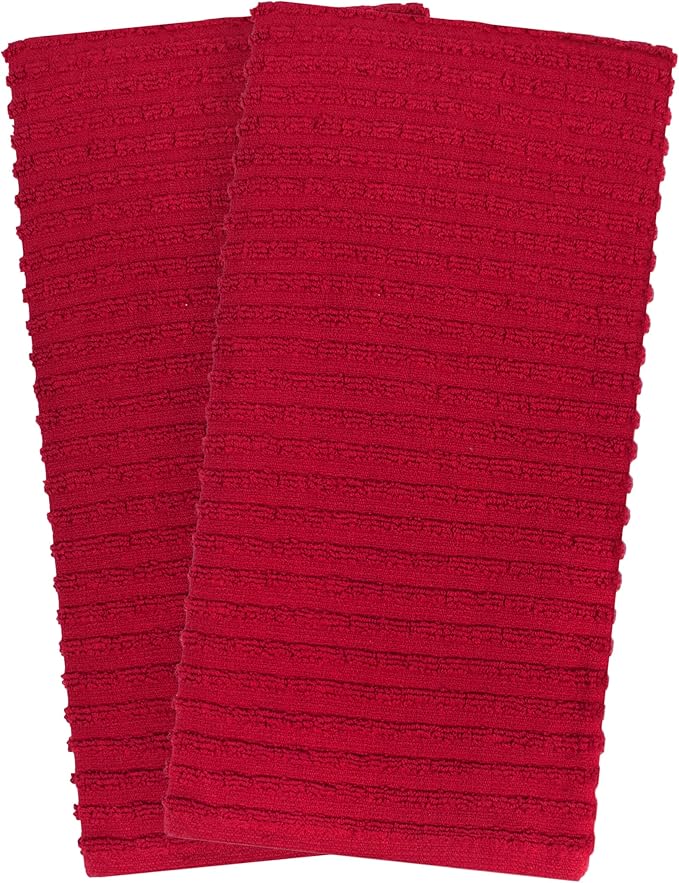 Ritz Royale Collection 100% Combed Terry Cotton, Highly Absorbent, Oversized Kitchen Towel Set, 28" x 18", 2-Pack, Solid, Paprika Red