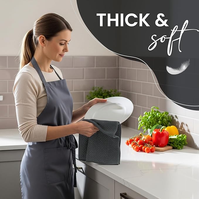 DecorRack 4 Pack 100% Cotton Kitchen Towels, 15" x 25" Absorbent Dish Towels [Premium Quality 400 GSM] Hand Towels for Kitchen, Gray (Pack of 4)
