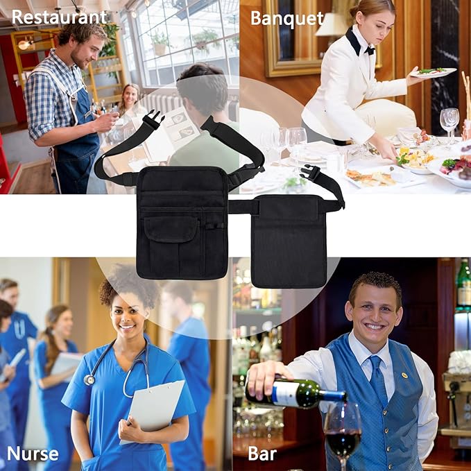 ZMD Server Apron Waist Pouch, Restaurant Waitress Apron with Pockets Utility Belt Women Work Apron Waist Pouch with Adjustable Belt Money Bag Tool Pouch for Hotel, Bar, Gardening, Nursing