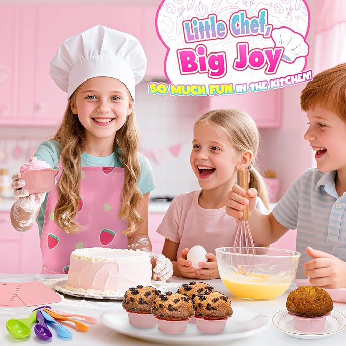 Kids Baking Cooking Set Real & Toddler Kid Apron, Kids Knife Set for Real Cooking & Basket,Food-Grade Material,Montessori Toddler Kitchen Tools, Christmas Birthday Gift for 3-10 Year Old Girls Boys