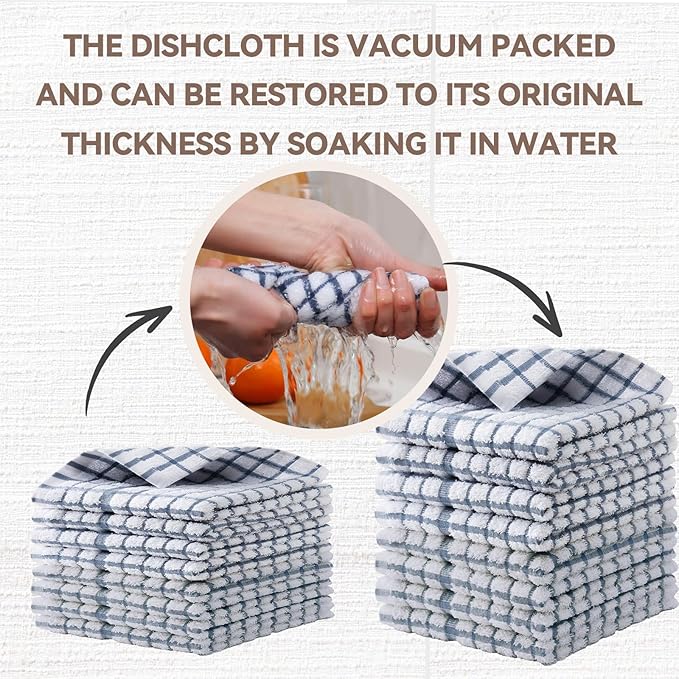 Egles 6 Packs Kitchen Dishcloths 100% Cotton Grid Terry Dish Cloths 12.5" x 12.5" Ultra Soft Super Absorbent Dishrag Reusable Dishcloth Multi-Purpose Quick Drying Hand Dish Towel Set with Hanging Loop