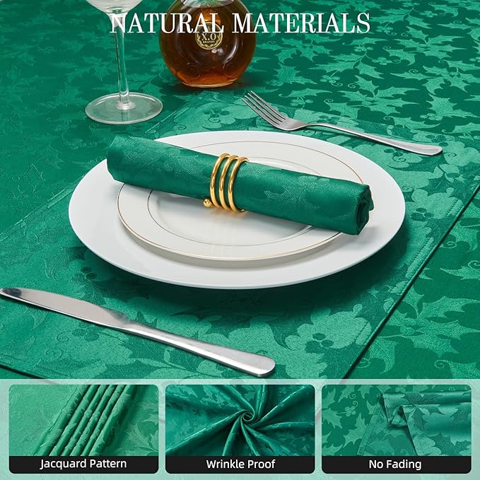 Cloth Napkins Set of 8 – Square Jacquard Floral Flowers Fabric Polyester Washable Reusable for Kitchen Dinner Dining Restaurants Wedding Party Banquet Table(Dark Green/17x17 Inch)