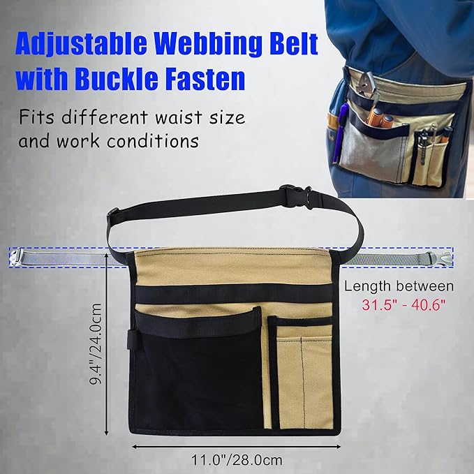 5-Pocket Utility Tool Belt Pouch for Men and Women, Adjustable Canvas Waist Belt Bag for Electrician Maintenance Gardening Carpentry, Durable Multi Work Apron for Tools & Accessories (Gray+Yellow)