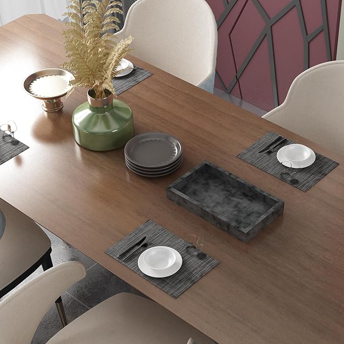 Placemats Set of 6 Washable Indoor/Outdoor Vinyl Place Mats for Dining Table Durable Non-Slip Heat Resistant PVC Weave Table Mats（Cappuccino）