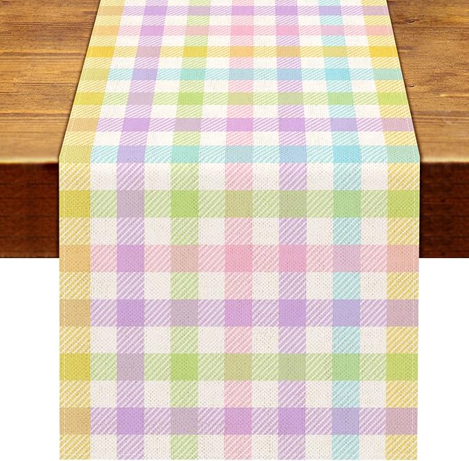 Nepnuser Linen Spring Easter Buffalo Check Plaid Table Runner Rustic Farmhouse Home Dining Room Kitchen Table Decor (13" x 36")