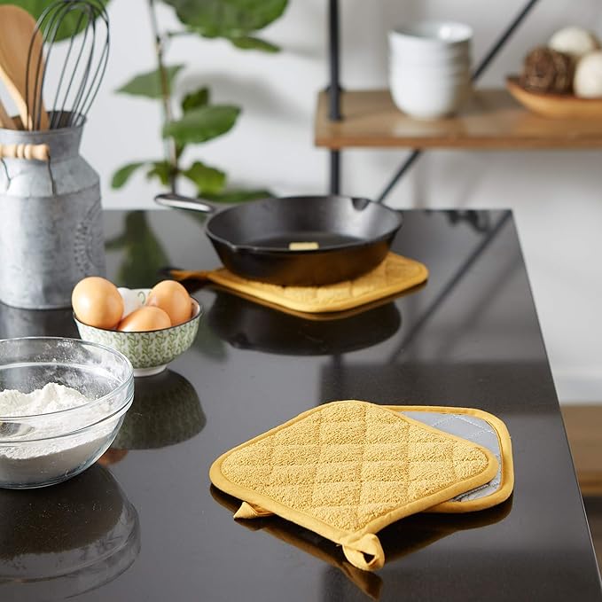 DII Basic Terry Collection Quilted 100% Cotton, Potholder, Honey Gold, 3 Piece