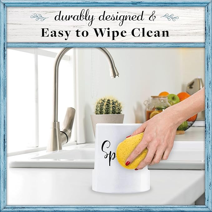 Home Acre Designs Sponge Holder for Kitchen Sink - Rustic Farmhouse Home & Kitchen Decor - White Ceramic