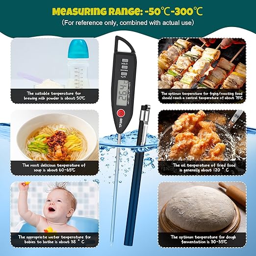 Copkim 12 Set Waterproof Food Thermometer for Water, Liquid, Candle and Cooking Digital Meat Thermometer with Long Probe Instant Read for Kitchen BBQ Grill Candy (Black)