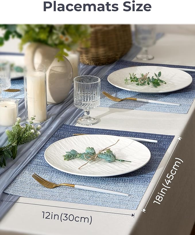 Leetaltree Gradient Blue Woven Placemats Set of 24 - Heat Resistant Non-Slip Place mats for Dining Table, Washable Durable PVC Vinyl Woven Table Mats(Gradient Blue, 24)