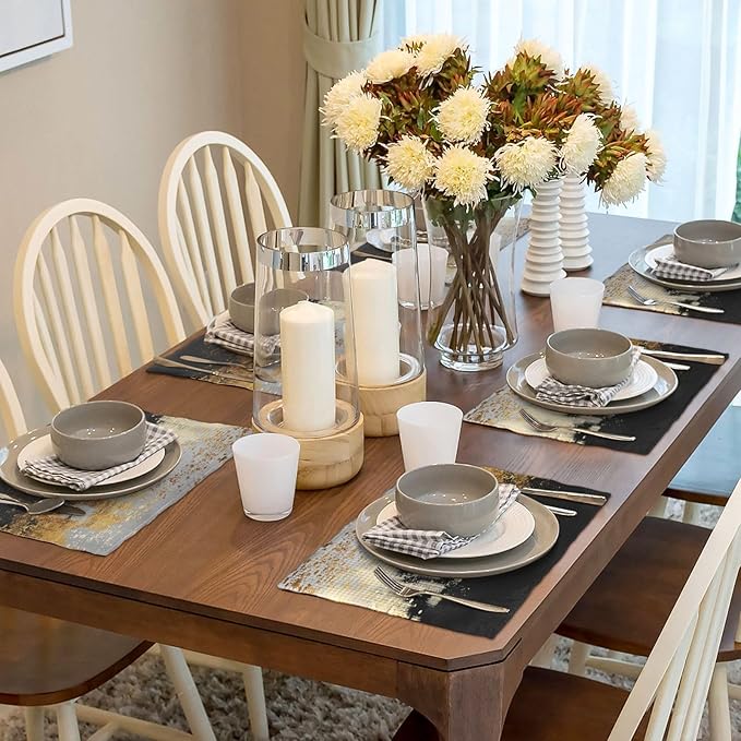 Black Gold Abstract Art Linen Placemats Set of 4, Heat Resistant Non Slip Modern Table Mats for Dining Table Kitchen Coffee Shop Wedding Party, Artistic Home Decor & Gift for Design Luxury Lovers