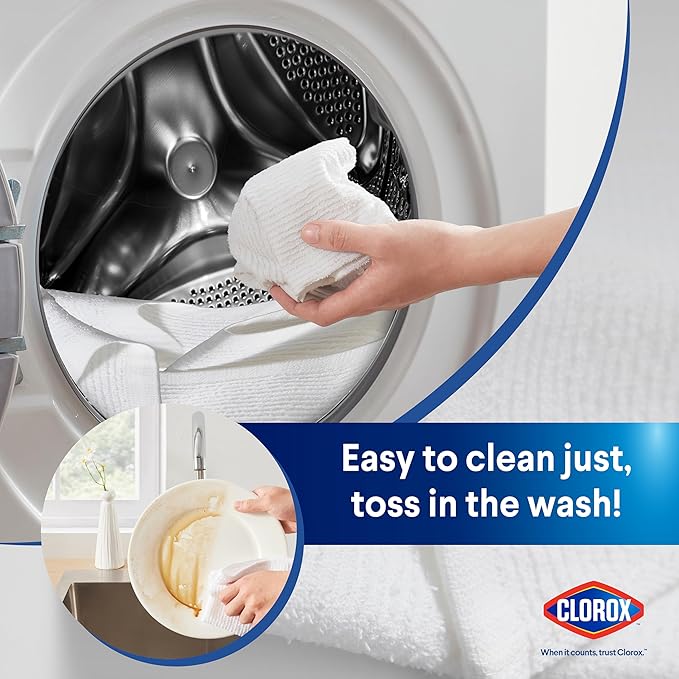 CLOROX Ribbed Bar Mops - 100% Cotton Quick Dry Extra Large Dishcloths - Absorbent Multipurpose Cleaning Cloths for Restaurants, Kitchen, Bathroom, Hotel - 16" x 19" - White 12 Pack
