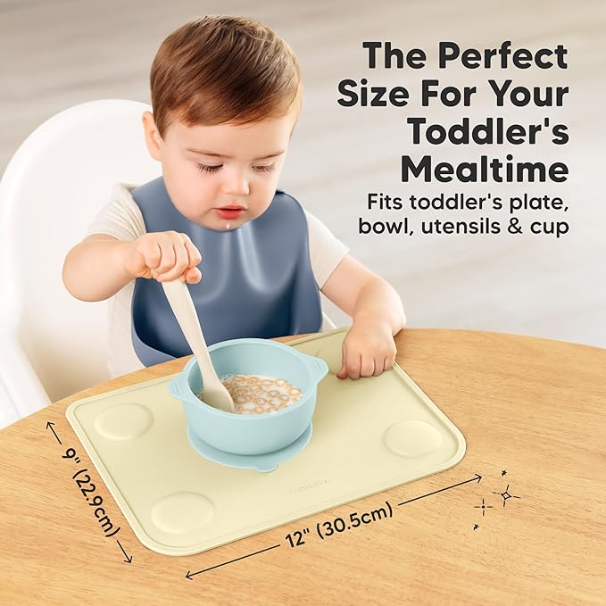KeaBabies 2pk Silicone Placemats for Toddlers,Kids - 12x9 Non Slip Suction Baby Silicone Placemat for Restaurants,Dining Table,Travel,Easy to Clean,Food Grade/BPA-Free,Small Baby Table Mat(Pastel Sky)