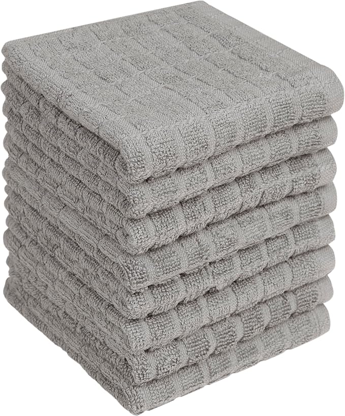 Bumble Dish Cloths (8 Pack) | 12" x 12" | 100% Cotton Kitchen Towels | 406 GSM | Soft, Highly Absorbent & Durable Dish Towels for Kitchen | Gray