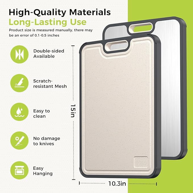 Sumzzz Titanium Cutting Board for Kitchen, Non Toxic 2-in-1 Cutting Board Double Sided Food Grade Pure Titanium, Knife Friendly Easy to Clean Large Size 15”×10.3”