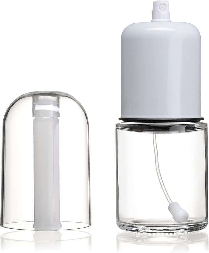 Olive Oil Sprayer and Oil Mister Elegant Glass Bottle with Clog-Free Filter & Leak Proof Top - White