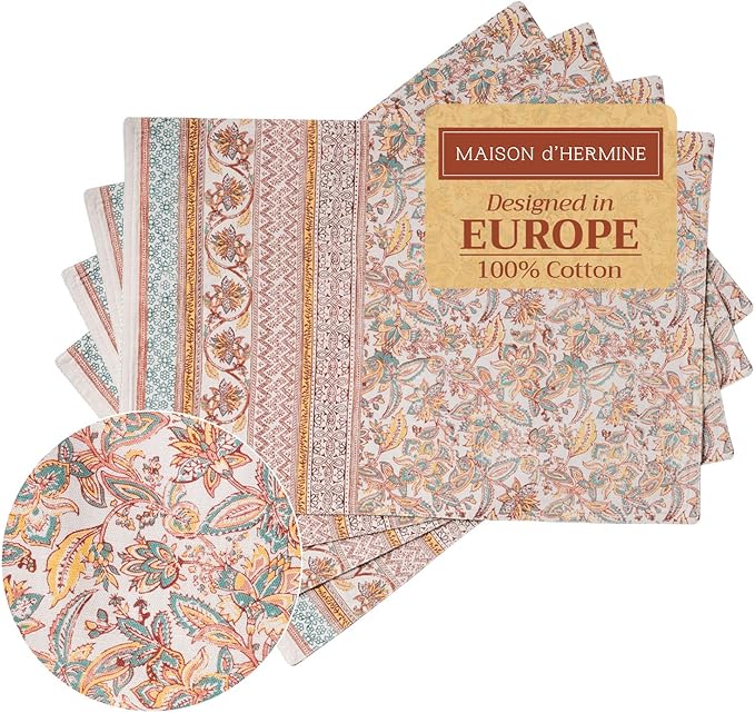 Maison d' Hermine Placemats Set of 4 100% Cotton Washable Cloth Place Mats, Reusable Table Mats for Thanksgiving Christmas Decorations Kitchen Dining Party Wedding Restaurant (Nila, 13" x 19")