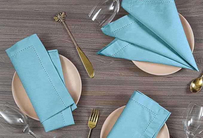 Cotton Cloth Napkins Set of 12, 18x18 Cotton Napkin Cloth Washable, Soft, Reusable Napkins for Wedding, Parties, Christmas, Thanksgiving, Everyday Use (Light Blue)