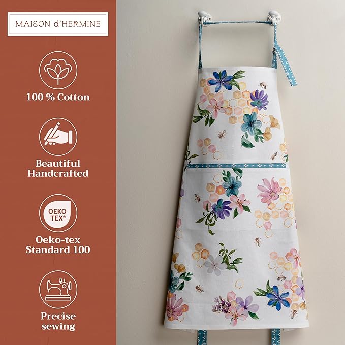 Maison d' Hermine 100% Cotton Apron for women with Pocket Kitchen Chef Apron for Men Cooking Mothers Day Gifts