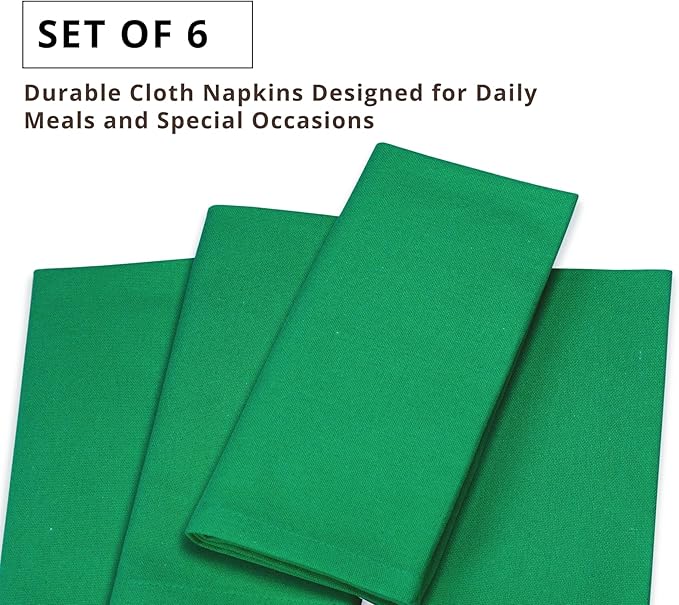 PurpleEssences Set of 6 Cloth Dinner Napkins 100% Cotton 18x18 Inch - Soft Durable Washable - Ideal for Farmhouse Party St Patricks Day Spring - Perfect Everyday Use Table Linen - St Patricks Green