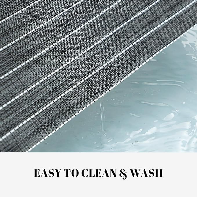 Placemats Set of 8 Vinyl/Plastic Woven Place Mats for Kitchen Table Indoor/Outdoor Washable Placemat Wipeable Dining Table Mats (Black Stripes,8)