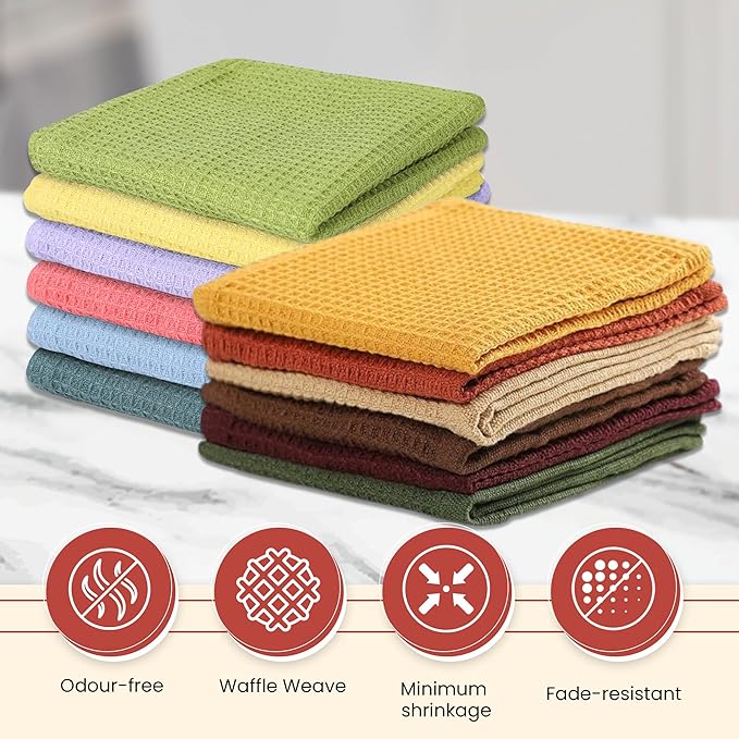 Vintage Vista 100% Cotton Waffle Dish Cloths (Pack of 12) - Dish Rags for Washing Dishes - Reusable & Highly Absorbent Kitchen Towels - Kitchen Rags fo Easter - (12" x 12" - Multicolor I)