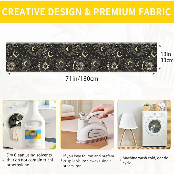 Moon Phases Lunar Change Table Runner Dresser Scarves Seasonal Linen Tablerunner for Indoor Outdoor Kitchen Home Party Holiday Dining Table Decor 13 X 70 Inch