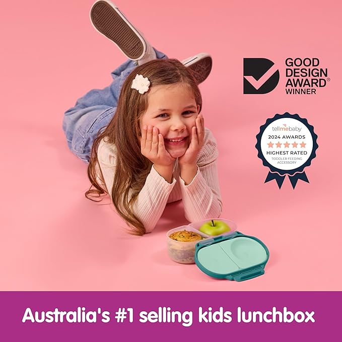b.box Snack Box 2 Pack - Leak Proof Mini Bento Box for Kids & Toddlers, 2 Compartment Snack Containers for Kids, Dishwasher Safe, BPA Free, PFAS Free, Ages 4m+, 1 3/4 Cup Each (Ocean Blue + Forest)