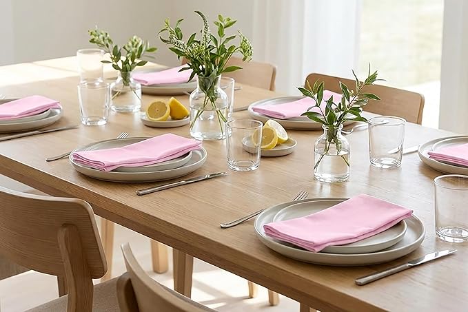 PurpleEssences Set of 12 Cloth Dinner Napkins 100% Cotton 18x18 Inch - Soft Durable Washable - Ideal for Farmhouse Party Spring Easter Summer - Perfect Everyday Use Table Linen - Blush Pink