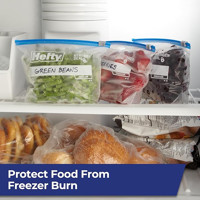 Hefty Slider Freezer Kitchen Storage Bags, Quart Size, 74 Count (Pack of 4)