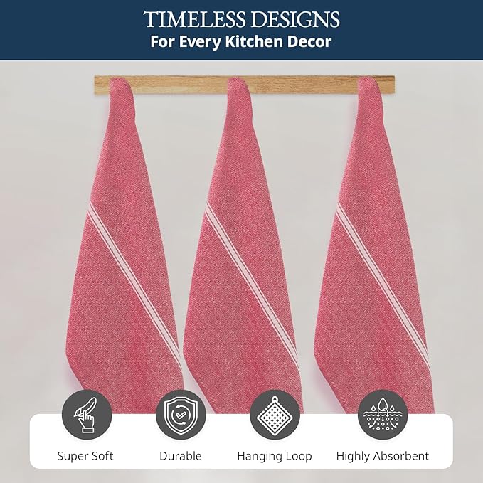 LANE LINEN Kitchen Towels Set - 100% Pure Cotton Dish Towels for Kitchen, Super Absorbent Kitchen Hand Towel, Tea Towels, Soft & Durable Dish Cloths, Pack of 6 – 14”x25”, Red