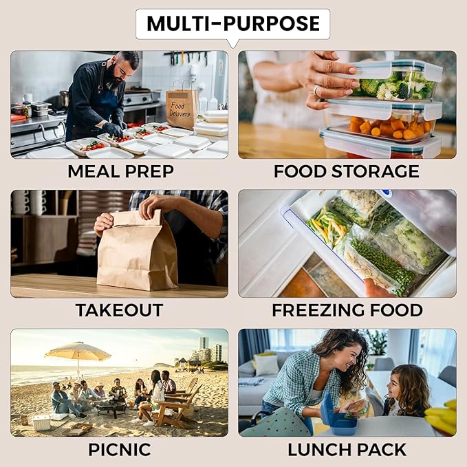 Klex 12 Oz, 300 Sets Meal Prep Containers with Airtight Lids, BPA Free, Reusable Plastic Food Container, 12 oz, Round, Black/Clear, 300 Sets